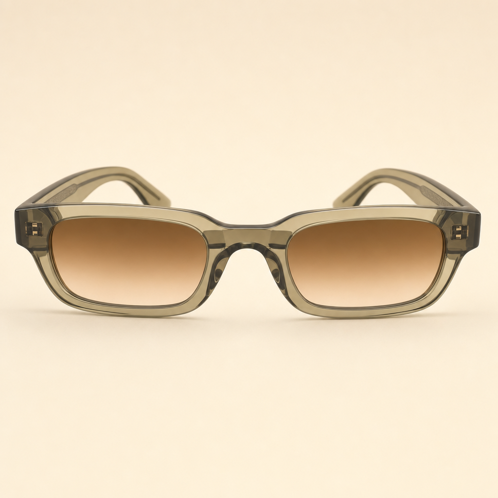 Side view of 2005 GROVE olive acetate sunglasses showing temple profile.