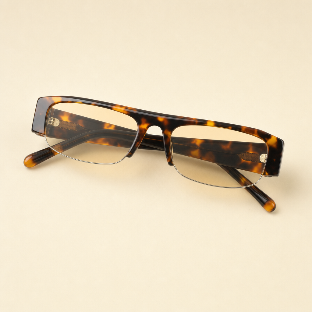 Three-quarter view of 2005 TOPAZ tortoise acetate sunglasses.